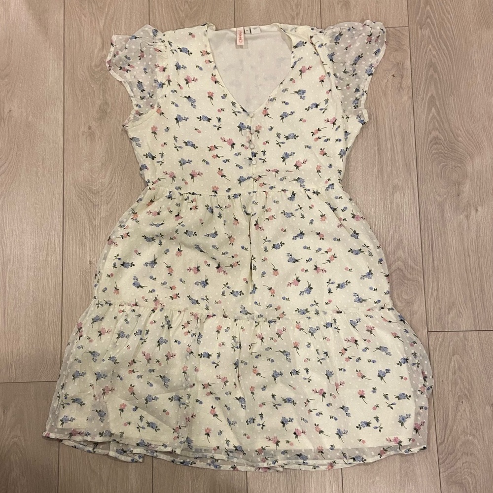 Floral Print Dress with Ruffle Sleeves